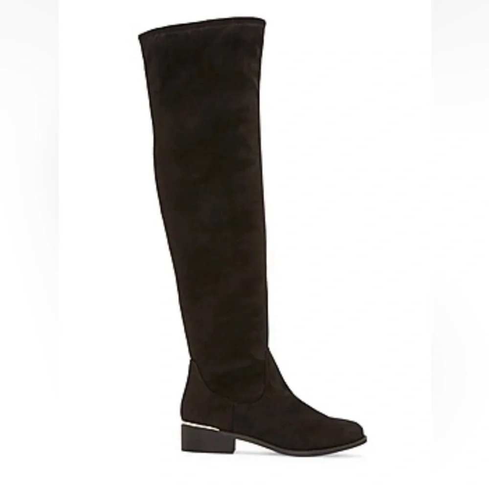 Worthington Palmetto Black Over The Knee Boots Faux Suede Gold Trim Mens 7.5 NEW